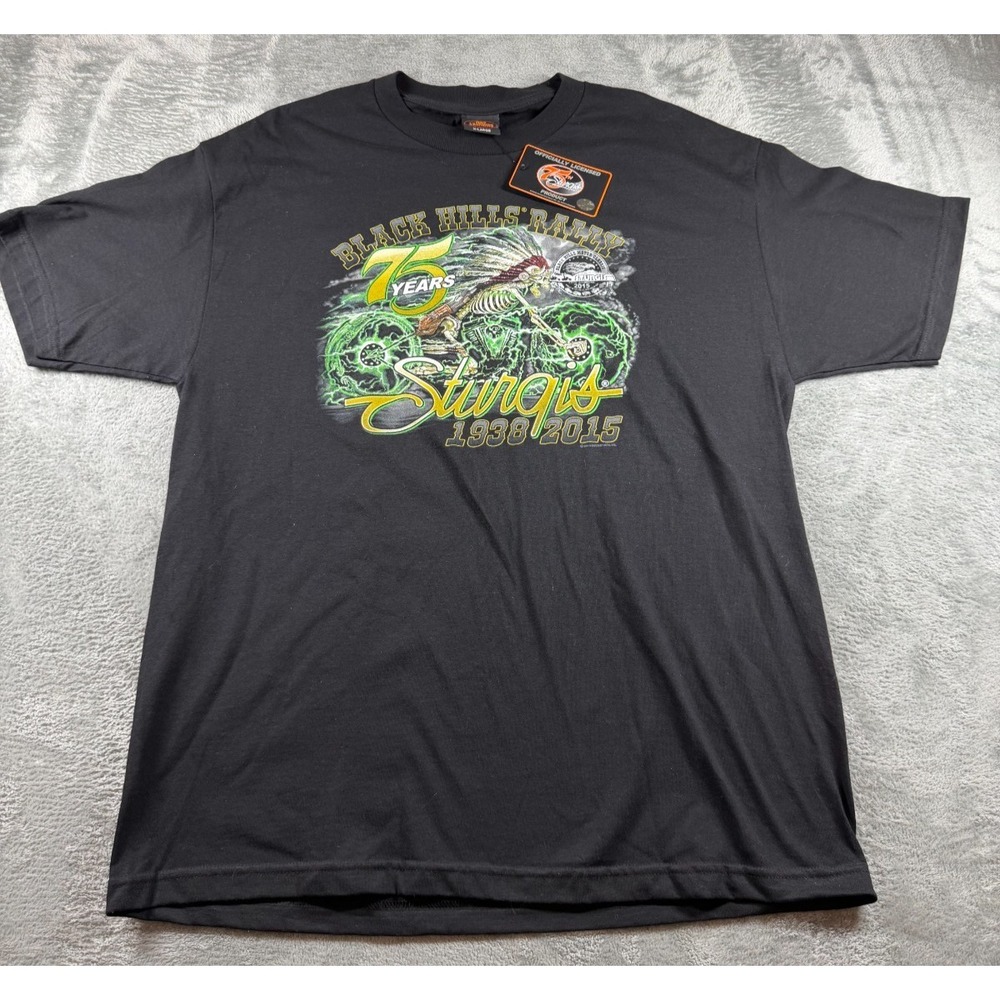NWT 2015 Sturgis 75th Anniversary T Shirt Mens XL Black Biker‎ Double Sided